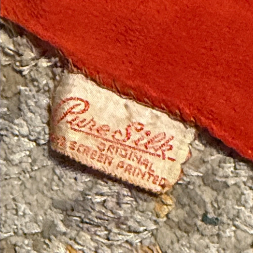 VINTAGE Silk Red and Gold Scarf 33”
